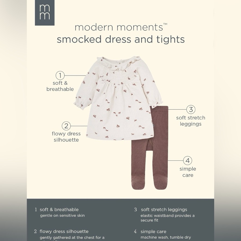 Modern Moments by Gerber Smocked Dress & Tights Set - Size: 0-3M (NWT) - Picture 6 of 7